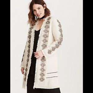 Torrid Insider Embroidered Linen Collarless Blazer